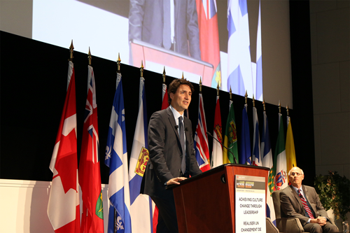 Justin Trudeau, Prime Minister of Canada, addresses assistant deputy ministers